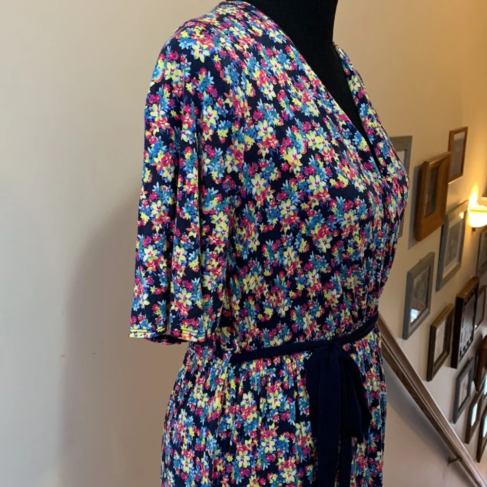 Chris & Carol Floral Half Sleeve A-Line Dress with Waist Tie Women’s Large - Picture 7 of 12